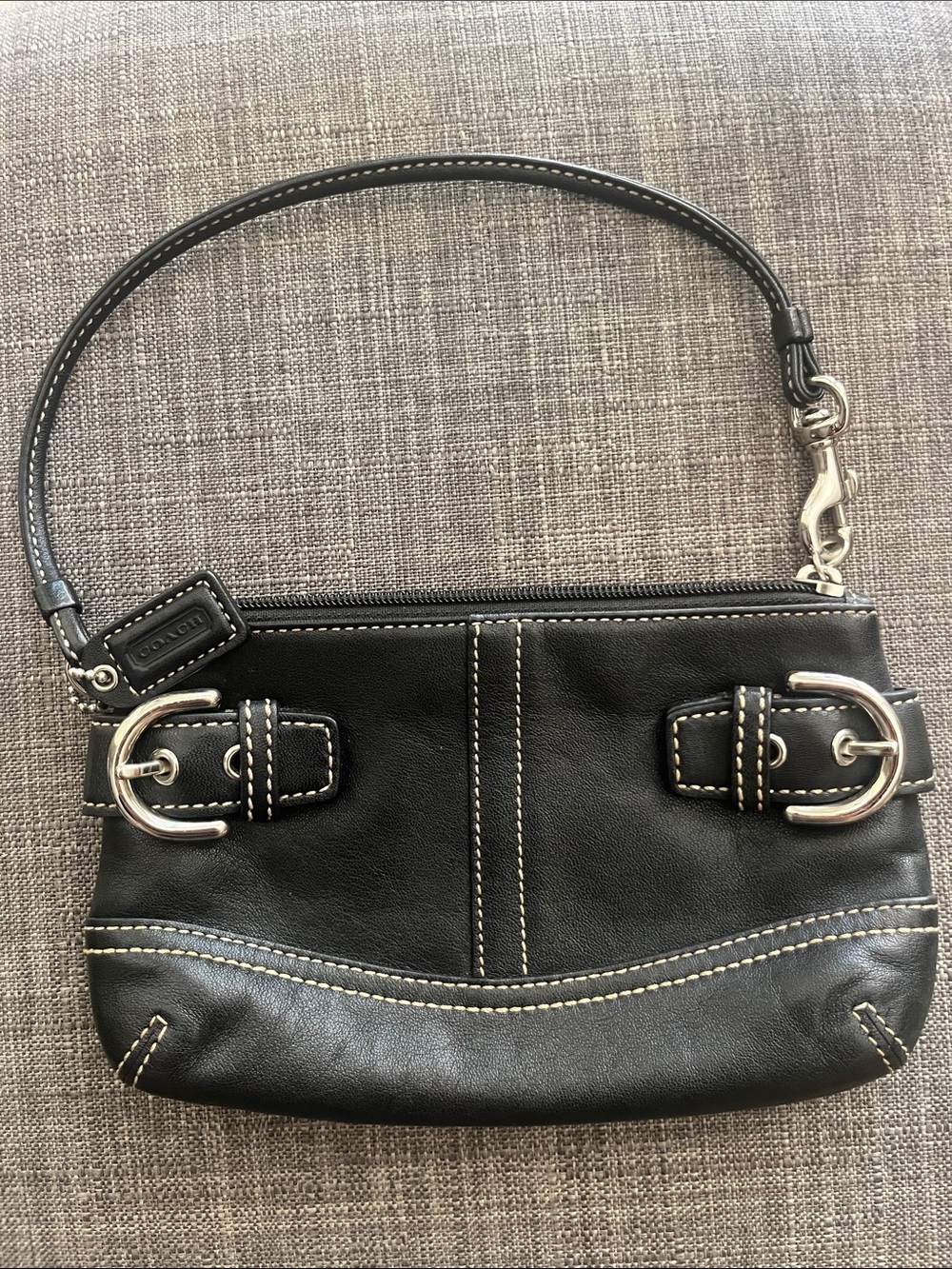 Coach Black Leather Wristlet with Silver Buckle Hardware
